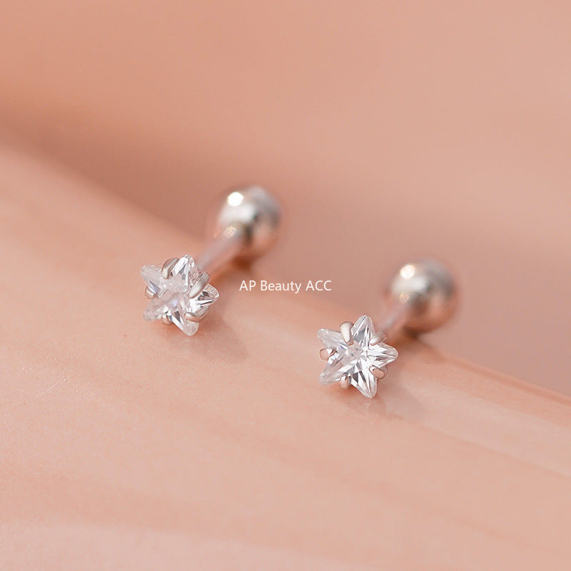 D廠-S999足銀精美鋯石星星螺絲耳環女甜美可愛小巧文藝輕奢耳飾「YC4262E_1」25.11-2
