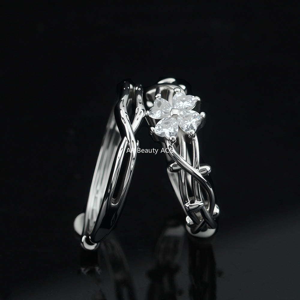 G廠-荊棘四葉草情侶戒指男女一對簡約高級感愛心鏤空對戒時尚百搭指環「J1648」25.11-4