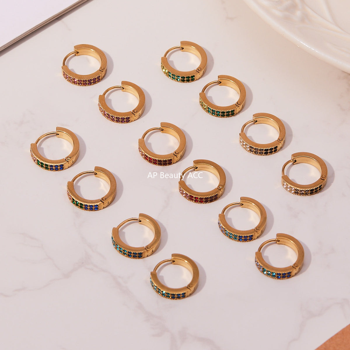 B廠-簡約C型鑲彩鑽拼色鋯石耳扣不鏽鋼鍍18k真金輕奢小眾耳環女「F798」25.11-1