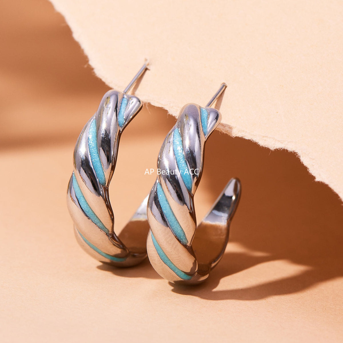 B廠-新款不鏽鋼幾何扭紋滴油耳環琺瑯彩釉時尚個性耳飾鍍18k金「F812」25.11-1