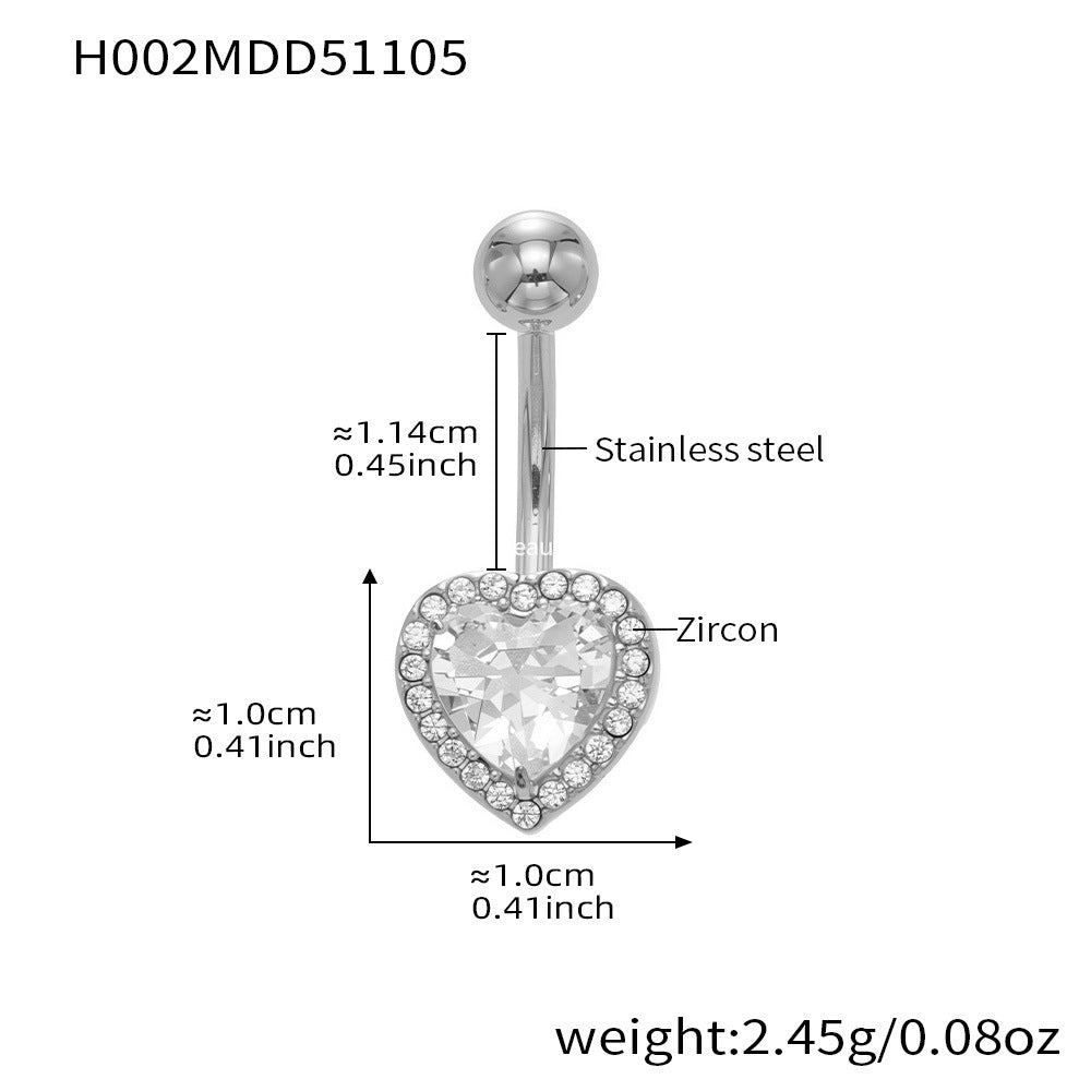 B廠-超閃5A鋯石愛心水滴造型肚臍釘不鏽鋼18k鍍金歐美穿刺飾品「H001」25.11-2