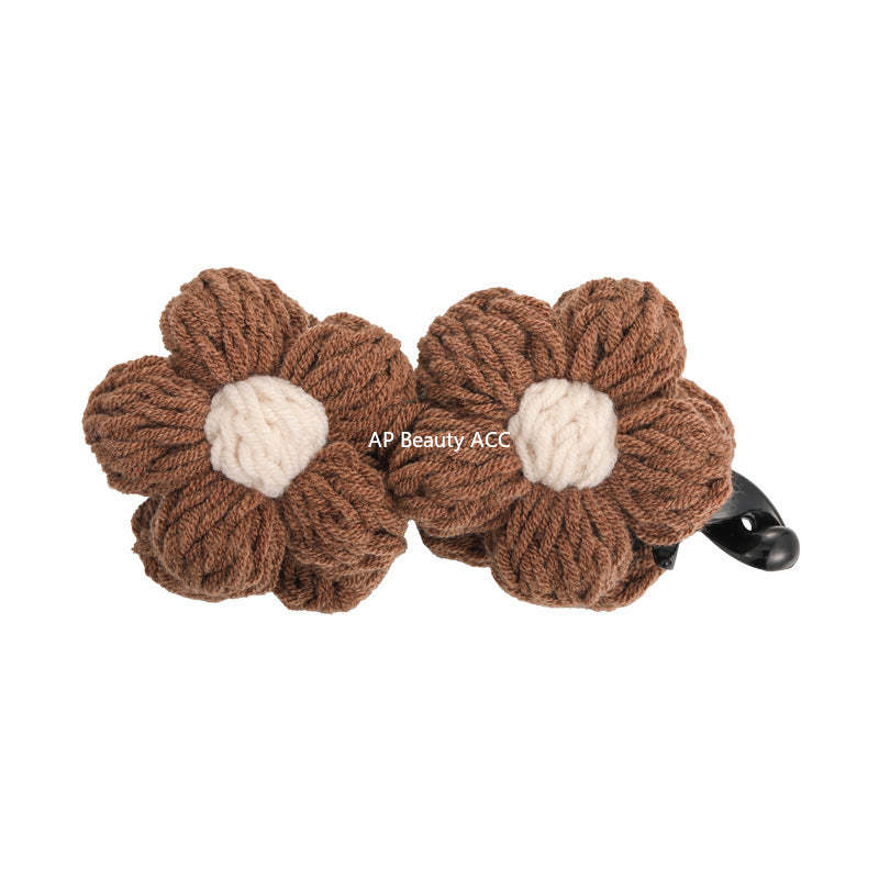 E廠-復古毛線花朵香蕉夾竪夾女秋冬飽滿後腦勺高馬尾抓夾氣質百搭髮夾「27628」25.11-1