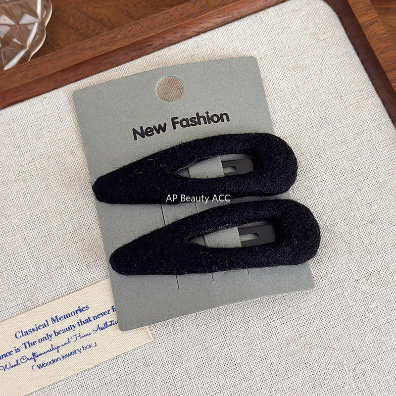 E廠-韓系毛呢水滴橢圓側邊夾髮夾女2025新款瀏海鴨嘴夾bb夾髮卡髮飾「27647」25.11-1