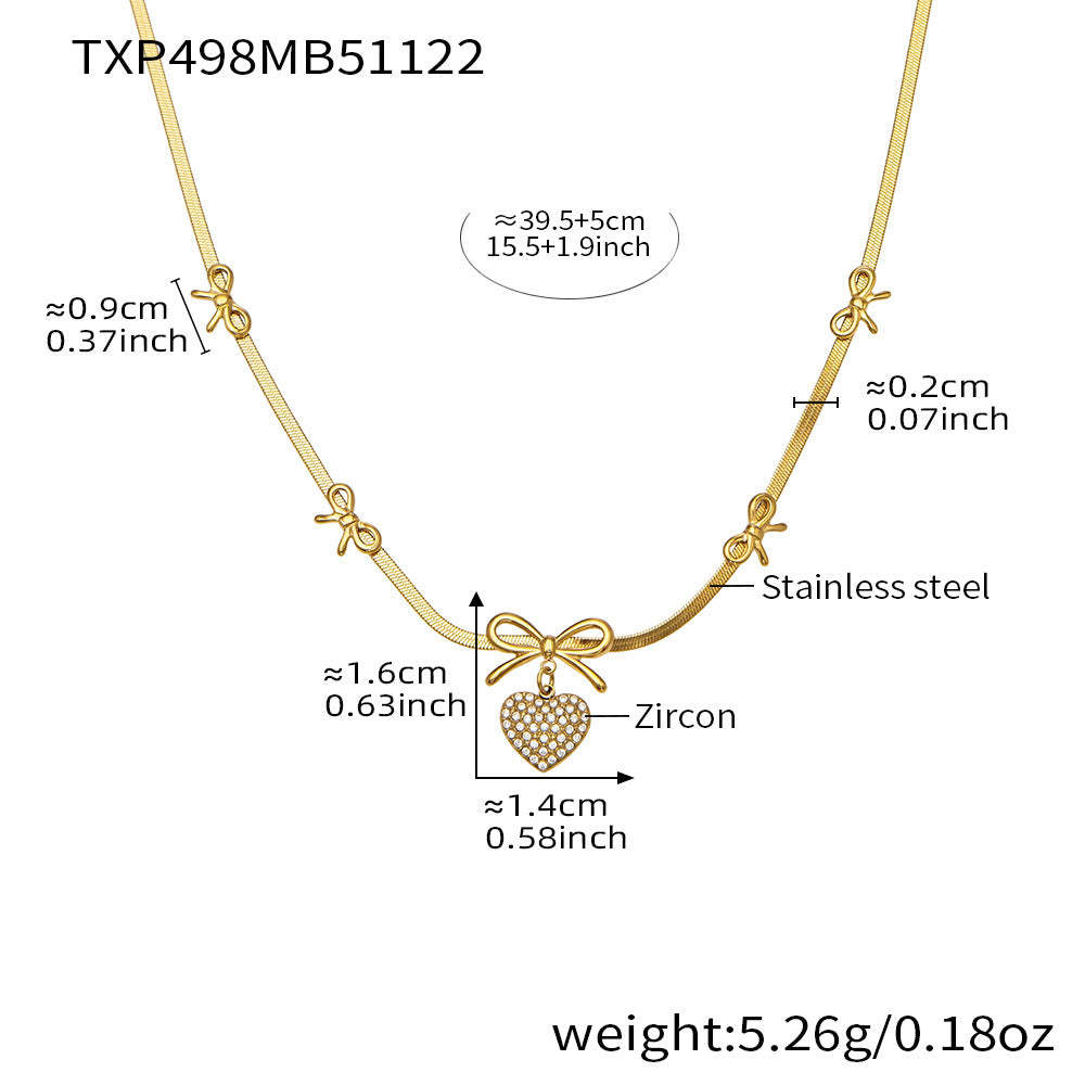 B廠-不鏽鋼蝴蝶結愛心鋯石滿鑽吊墜刀片鏈手鍊項鍊首飾套裝鍍18k真金「TXP499」25.11-4