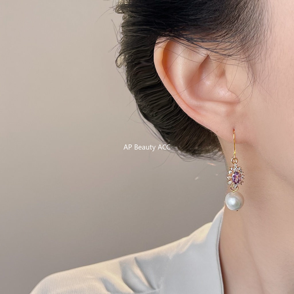 A廠-天然淡水珍珠微鑲鋯石清新甜美小香風手工耳環景區紀念品耳環「7027」25.11-1