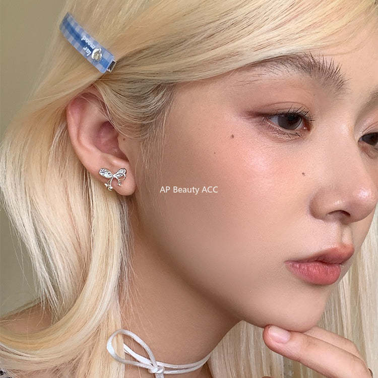 C廠-韓系小香風蝴蝶結星星耳釘女輕奢高級感銀針鋯石耳環精緻秋冬耳飾「EH-4329」25.12-1