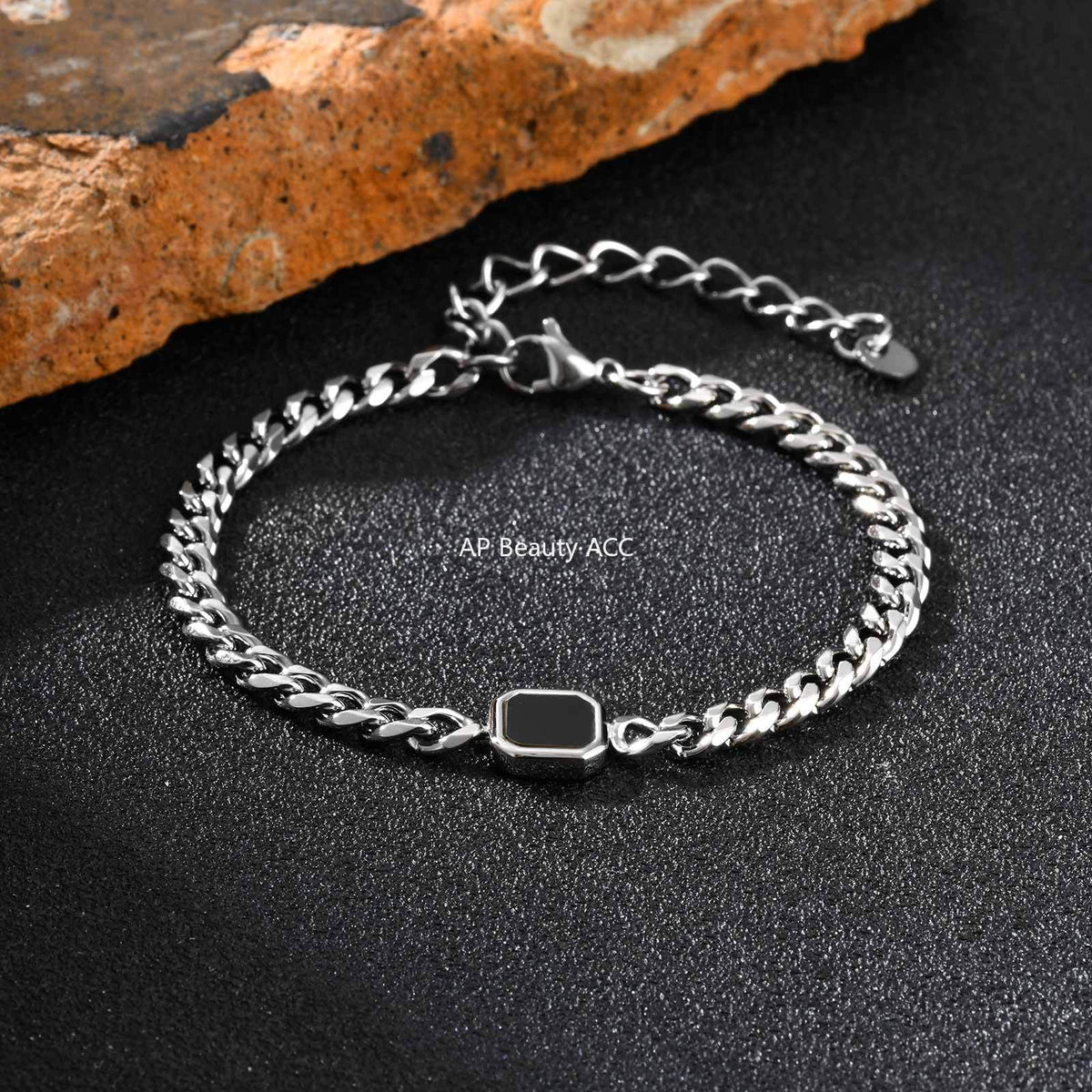 G廠-潮男ins嘻哈歐美不鏽鋼壓克力六面磨鏈手鍊金色「BR-2662」25.10-5