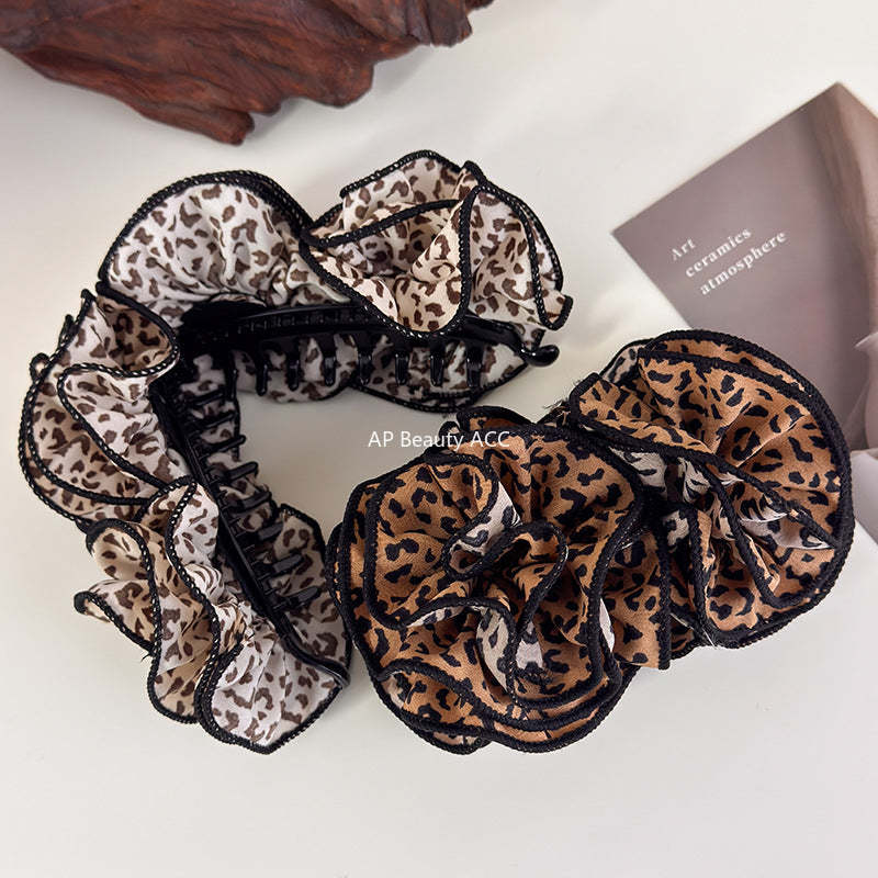 E廠-復古裙擺立體豹紋花朵香蕉夾髮卡增高馬尾竪夾髮爪盤髮橫夾髮飾品「27718」25.11-4