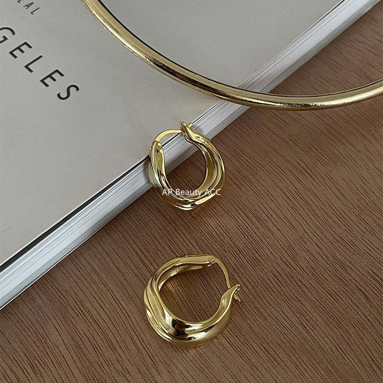 C廠-褶皺耳環新高級感耳圈耳釘輕奢高級感氣質大氣銀耳針飾「EH-2071. EBSJ」25.12-3