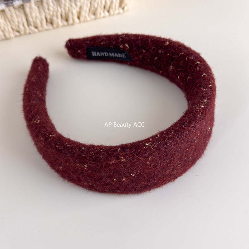 E廠-韓系小香風毛呢針織金絲寬邊髮箍女高級感洗臉頭箍氣質百搭壓髮卡「27725」25.11-4