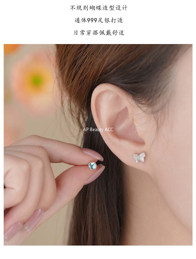 D廠-S999足銀蝴蝶不規則耳釘透藍立體質感韓風靈動溫柔輕奢小眾耳飾「YC4162E_1」25.11-3