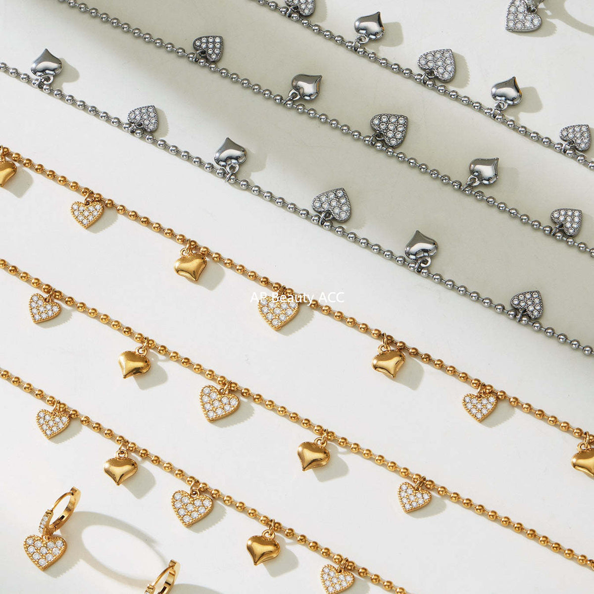 B廠-不鏽鋼愛心滿鑽鋯石吊墜耳環項鍊手鍊腳鏈套裝鍍18k真金歐美潮飾「TXP504」25.11-4