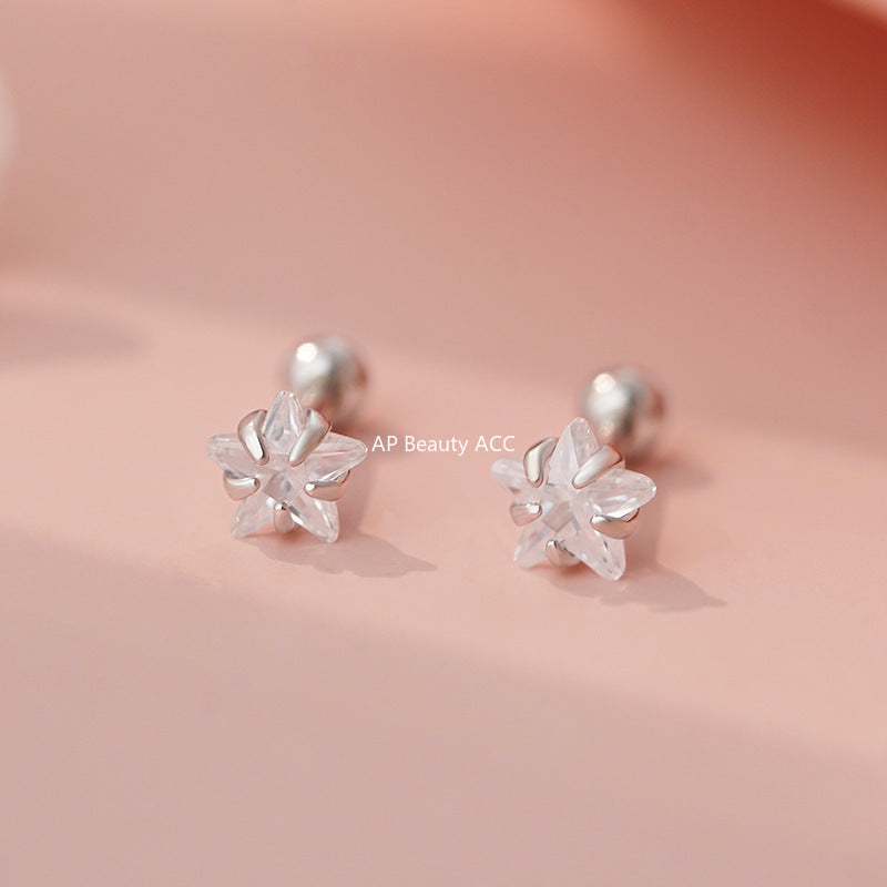 D廠-S999足銀精美鋯石星星螺絲耳環女甜美可愛小巧文藝輕奢耳飾「YC4262E_1」25.11-2