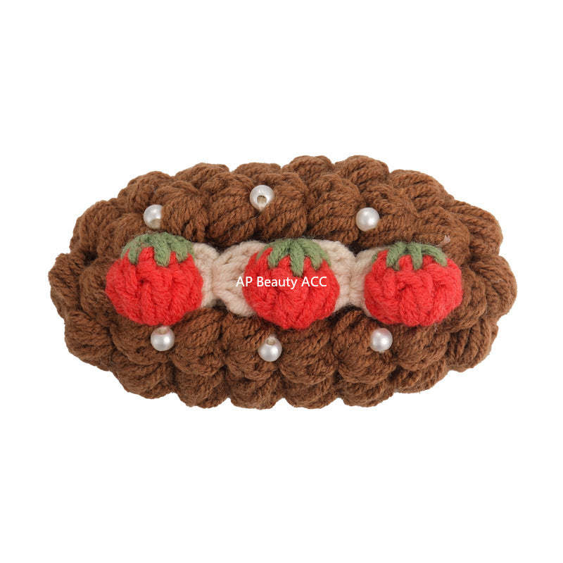 E廠-秋冬手工鈎針毛線水果髮夾女款2025新款前額bb夾側邊夾碎髮瀏海夾「27629」25.11-1