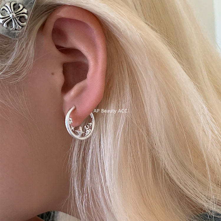 C廠-小眾冷淡風拉絲設計感星星環繞耳環女簡約輕奢高級感銀針耳環耳飾「EH-4271」25.11-4