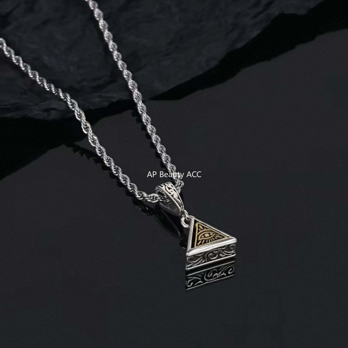 G廠-復古荷魯斯之眼項鍊男個性冷淡風三角形鎖骨鏈時尚嘻哈風鑲鑽吊墜「X1243」25.11-4