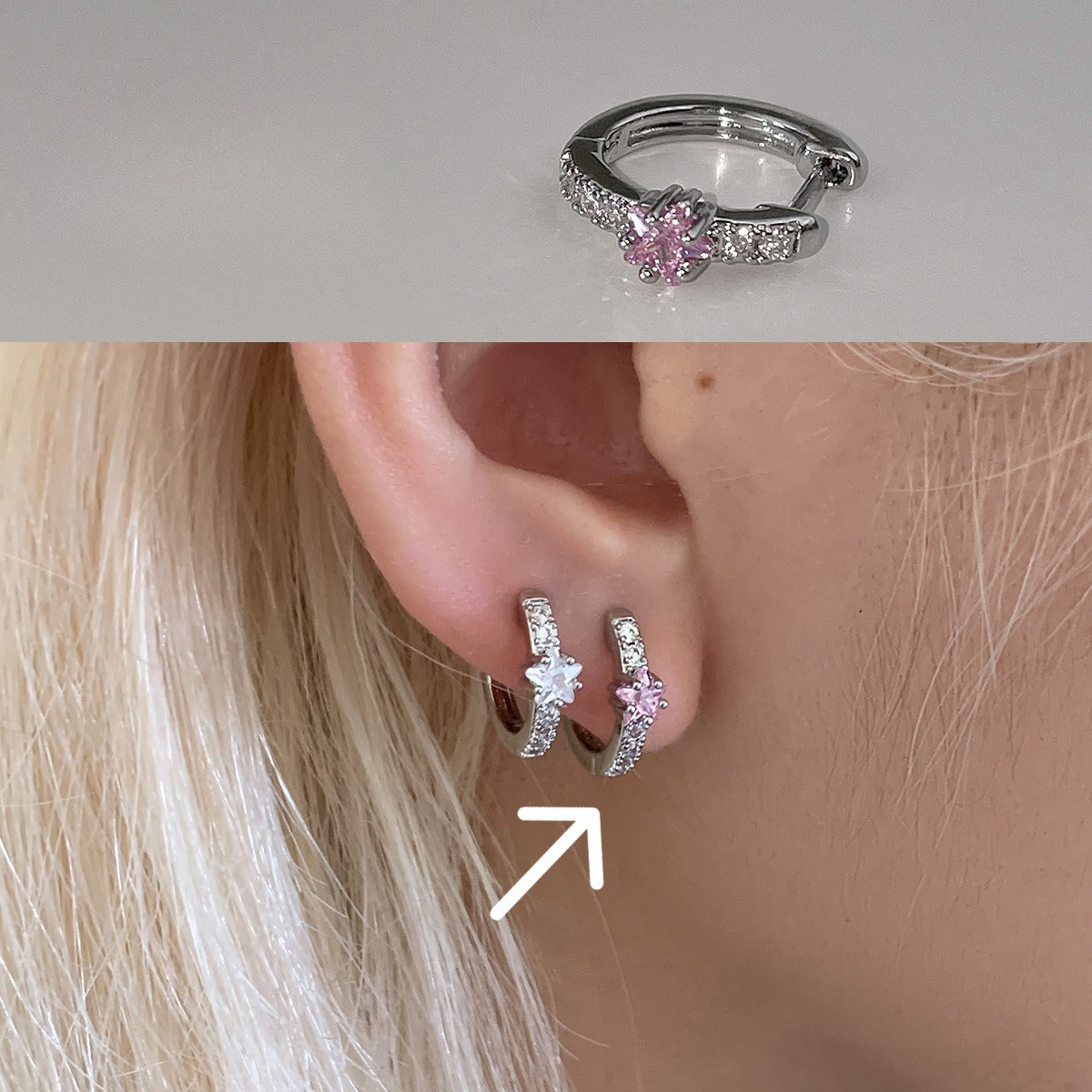 C廠-閃耀星星鋯石耳環女精緻百搭圈圈甜美鈦鋼耳圈設計感小眾甜酷簡約「EH-4333」25.12-1