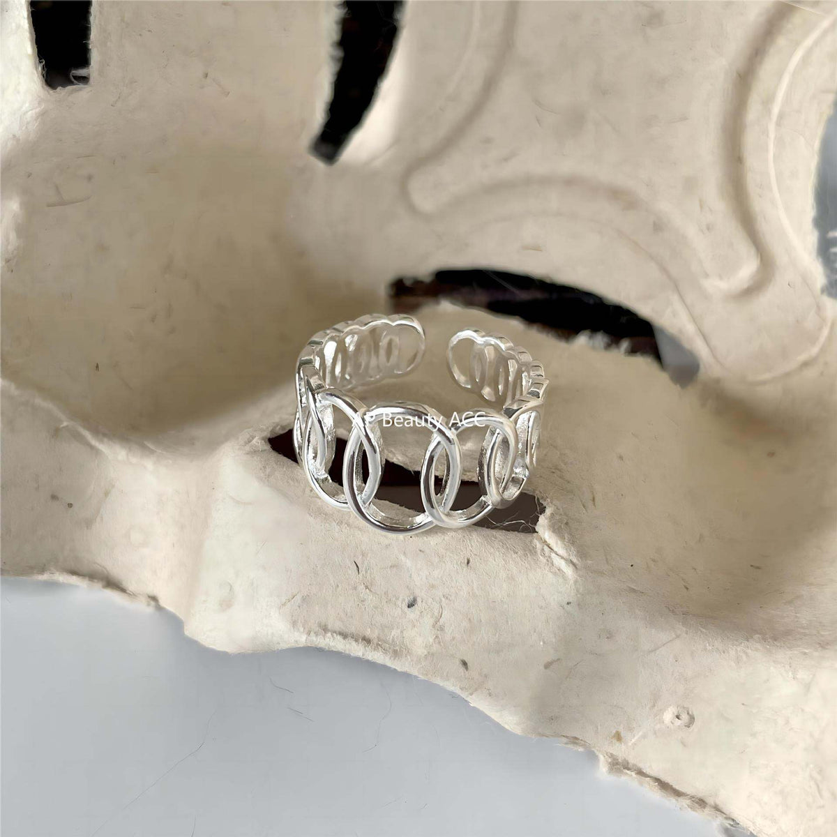 F廠-韓版飾品925純銀幾何鏤空橢圓戒指簡約小紅書INS時尚戒指「J1899」25.12-2