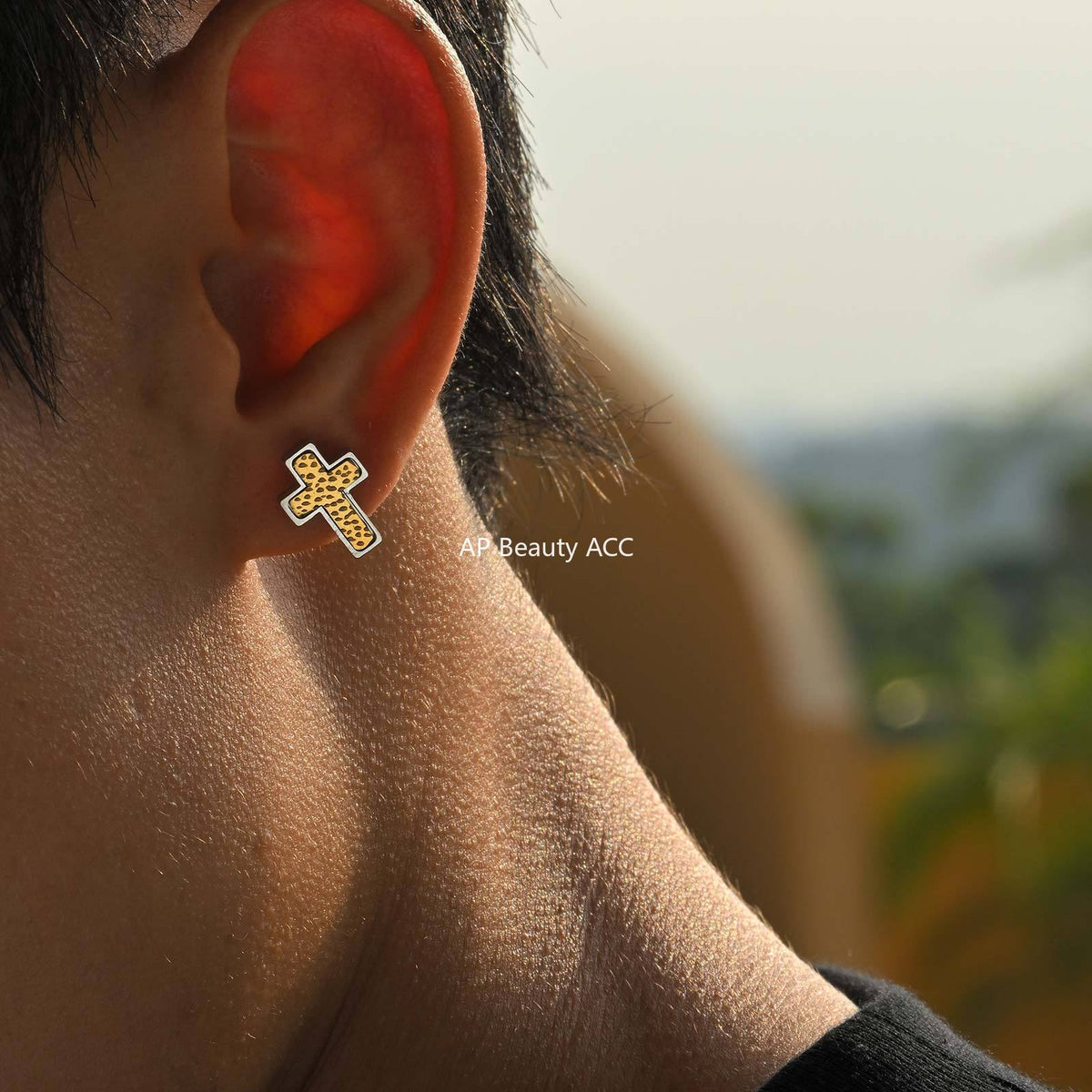 G廠-跨境男士時尚耳飾 不鏽鋼錘紋十字架耳釘 潮流經典百搭飾品「ES-720」25.11-1