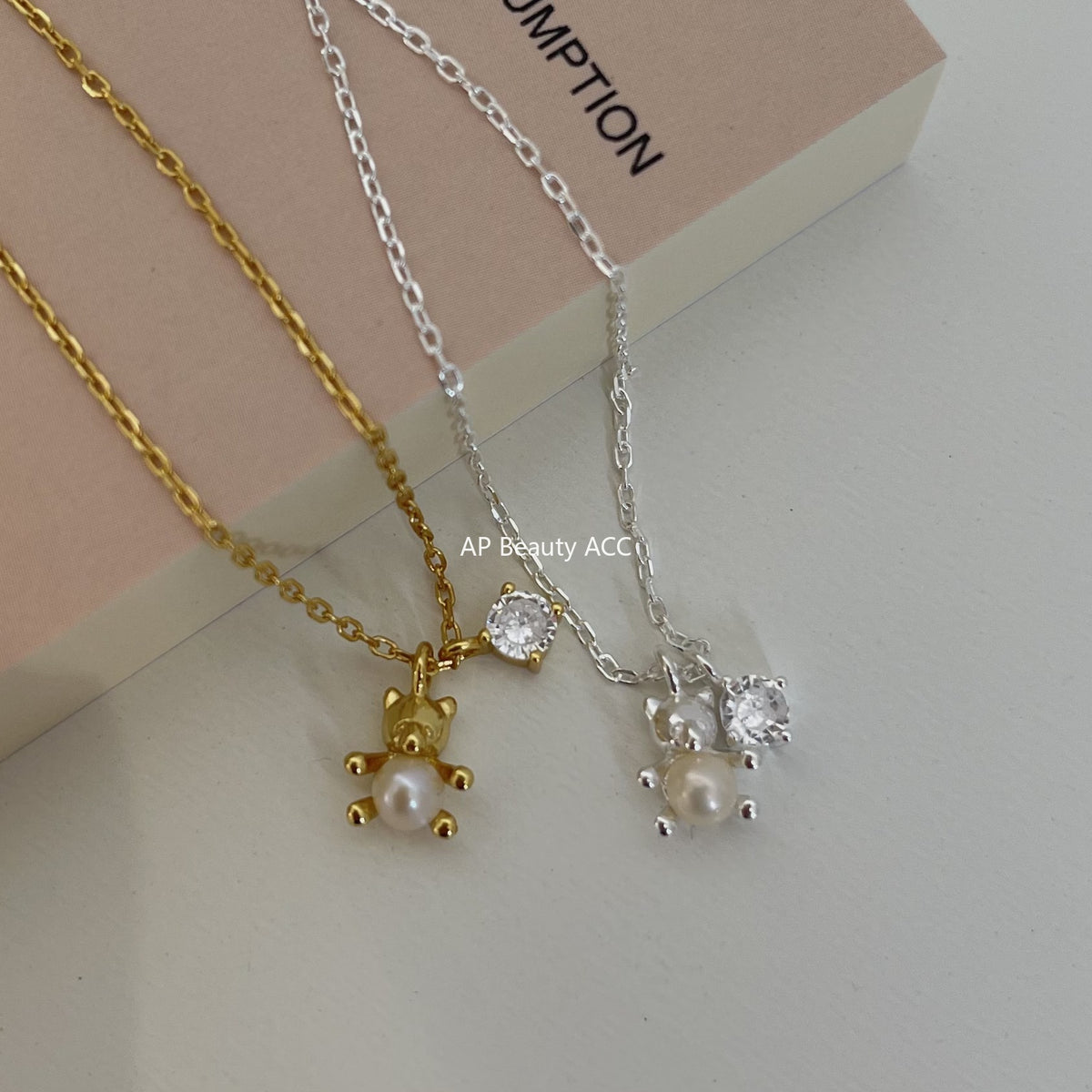 F廠-韓國韓版925純銀INS 鋯石小熊珍珠項鍊銀飾品簡約項鍊「B1034」25.11-2