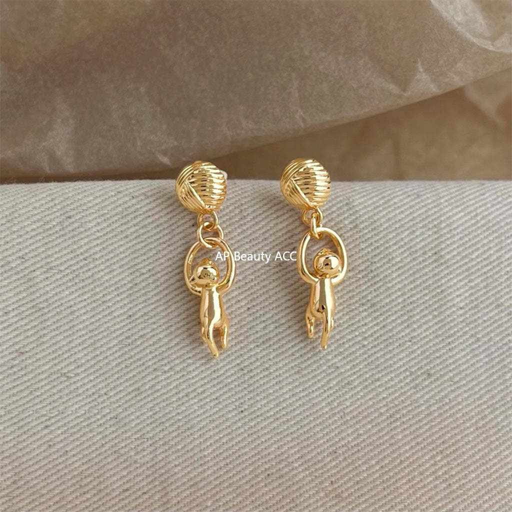 A廠-原創貓咪~925銀針時尚設計感簡約個性小眾新款動物耳飾工廠耳環女「7042」25.11-1