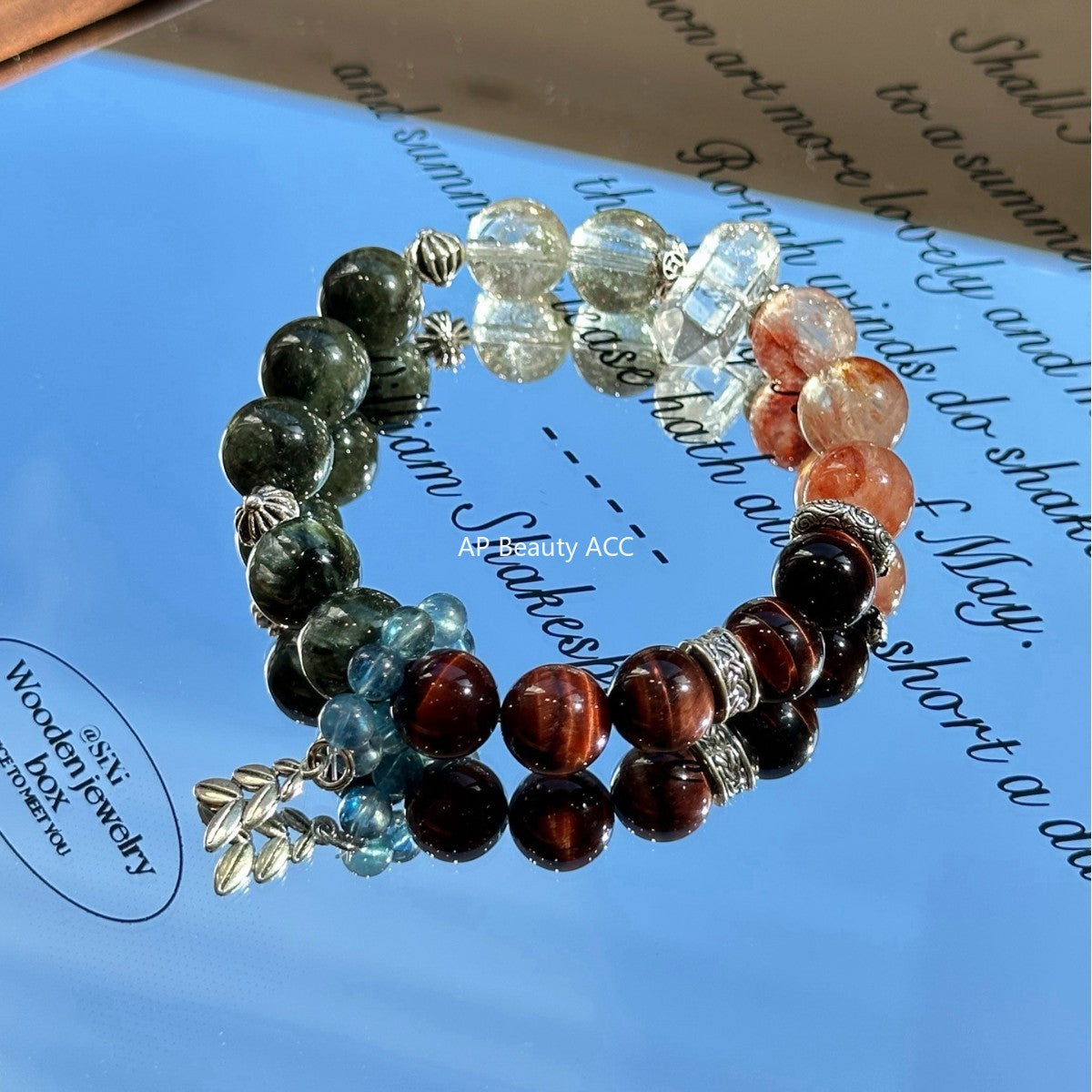 AS廠-天然綠髮晶紅虎眼紅膠花綠幽靈DIY設計多寶手鍊手串高級小眾「l2997」25.11-2