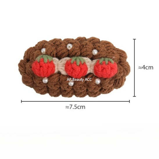 E廠-秋冬手工鈎針毛線水果髮夾女款2025新款前額bb夾側邊夾碎髮瀏海夾「27629」25.11-1