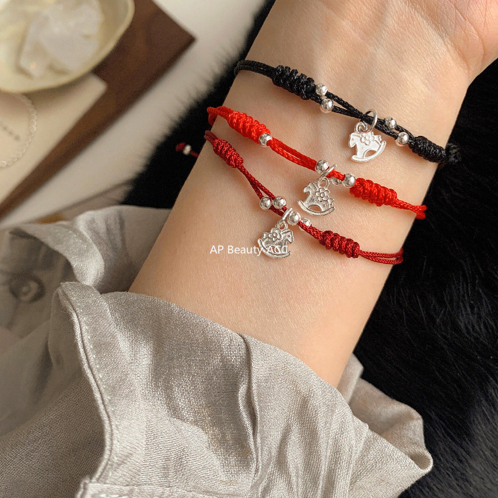 C廠-2026年生肖馬年馬上有錢花小馬花朵編繩手鍊S925純銀手鍊可調節「1602」25.11-2