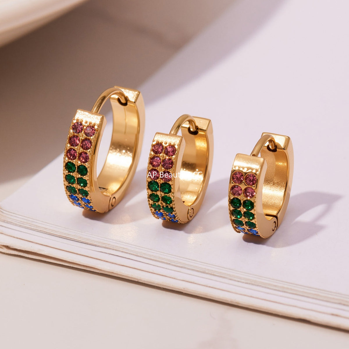 B廠-簡約C型鑲彩鑽拼色鋯石耳扣不鏽鋼鍍18k真金輕奢小眾耳環女「F798」25.11-1