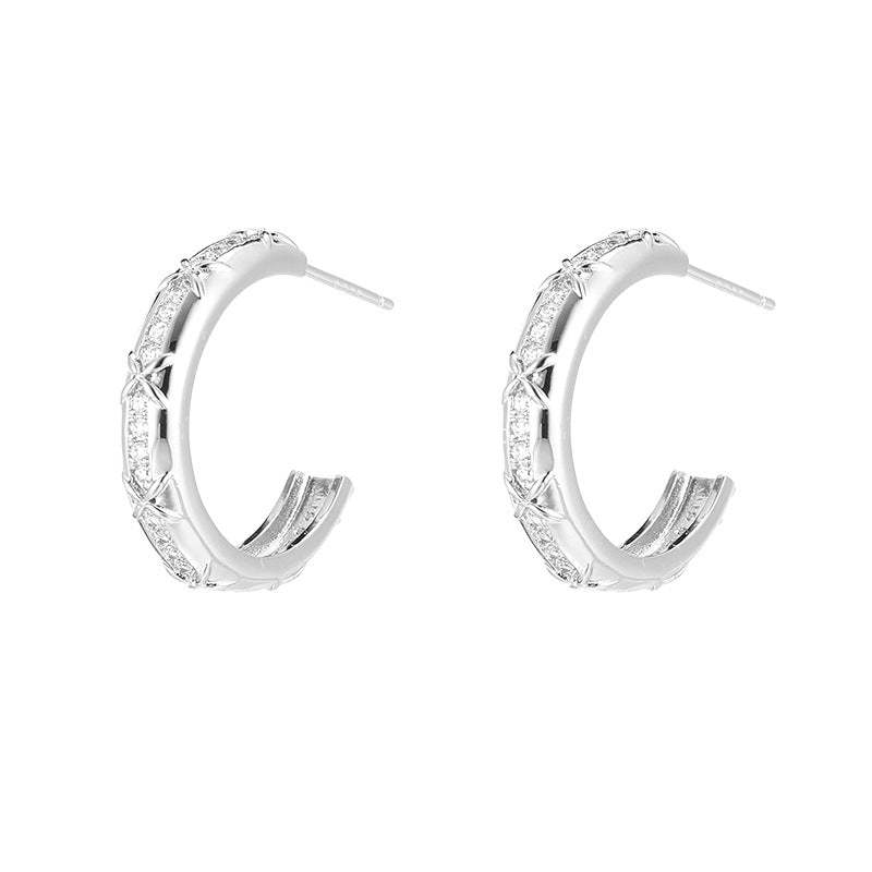 C廠-小眾輕奢高級感銀針耳圈女時尚度假風氣質耳環ins風獨特鋯石耳環「EH-4330」25.11-4