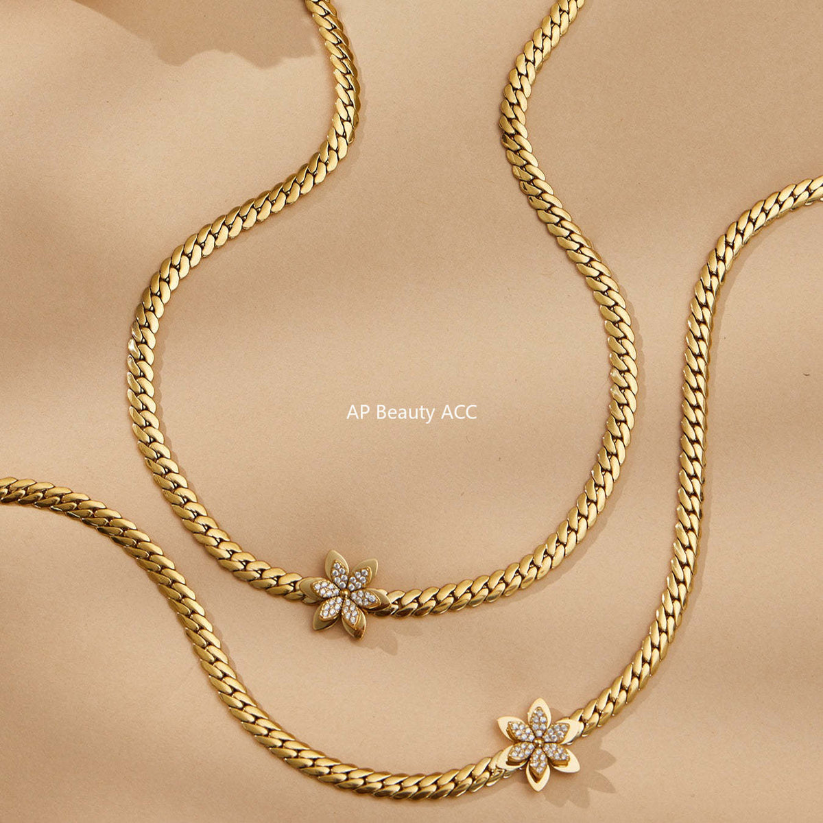 B廠-不鏽鋼超閃5A鋯石花朵吊墜項鍊手鍊INS小眾設計歐美熱銷新款飾品「TXP525」25.12-3