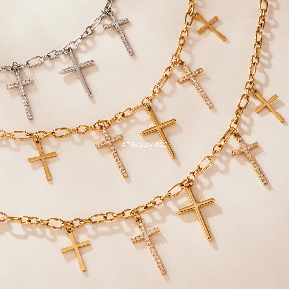 B廠-5A鋯石十字架嘻哈潮酷項鍊不鏽鋼鍍18k真金歐美風熱銷新款「P1346」25.11-3