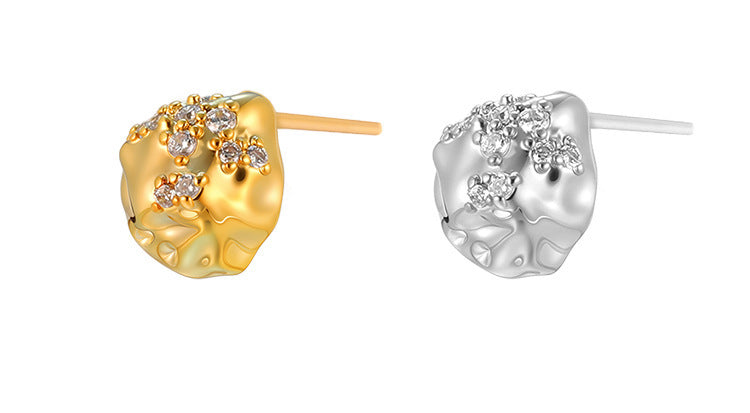 C廠-韓版不規則熔岩質感銀針耳釘女ins風小眾設計感高級爆閃鋯石耳環「EH-4004」25.11-2