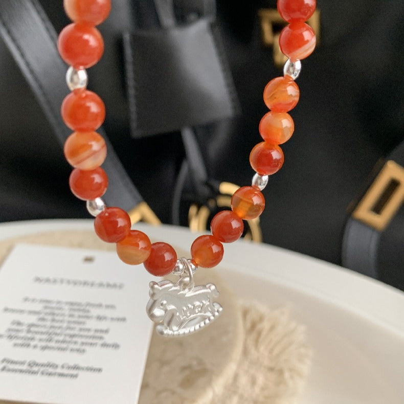 C廠-luck小木馬S925純銀小馬紅瑪瑙米珠手鍊S925純銀手鍊女士2026馬年「1652」25.12-3