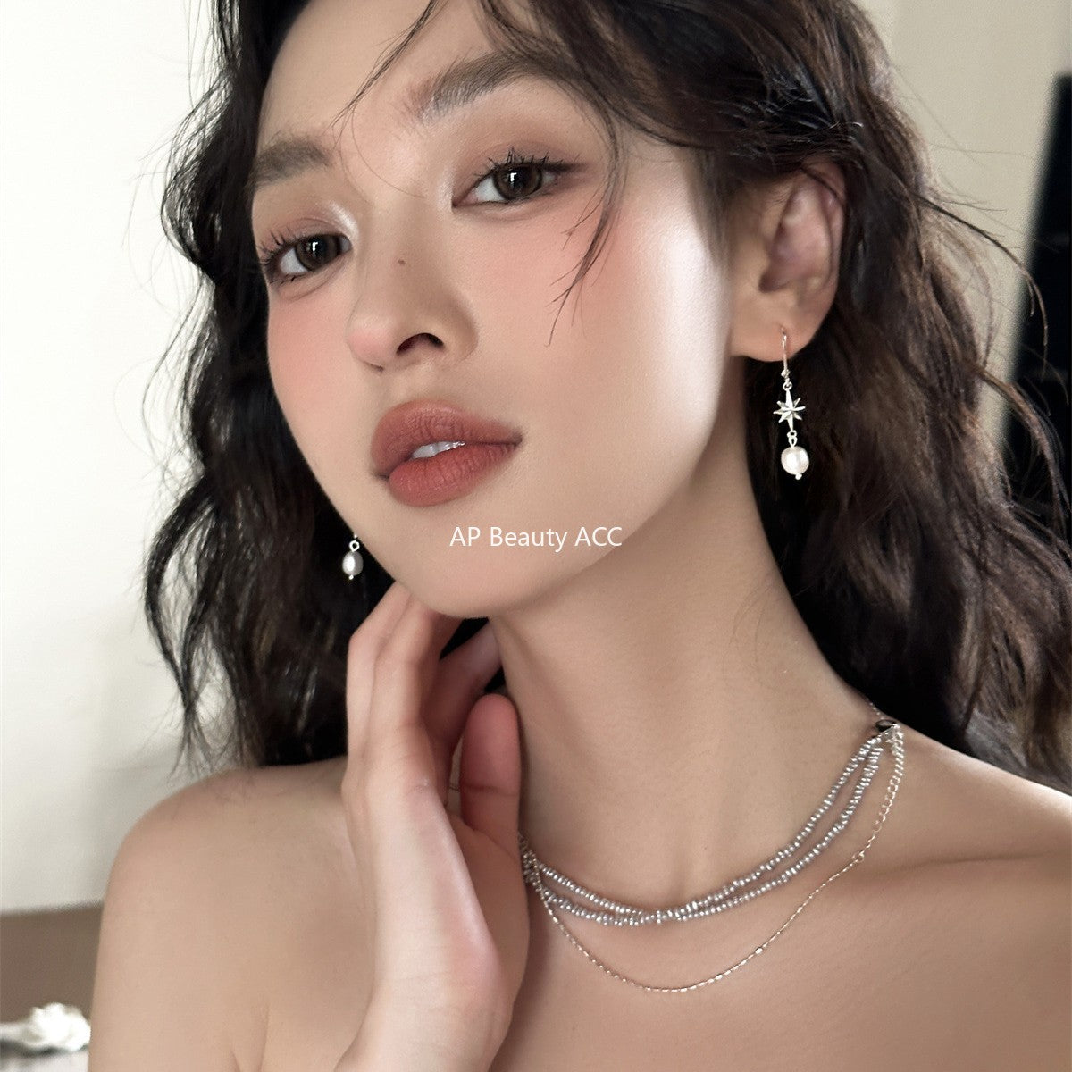 C廠-法式復古ins風八芒星銀針耳環女簡約輕奢設計感高級珍珠流蘇耳圈「EH-4000」25.10-2
