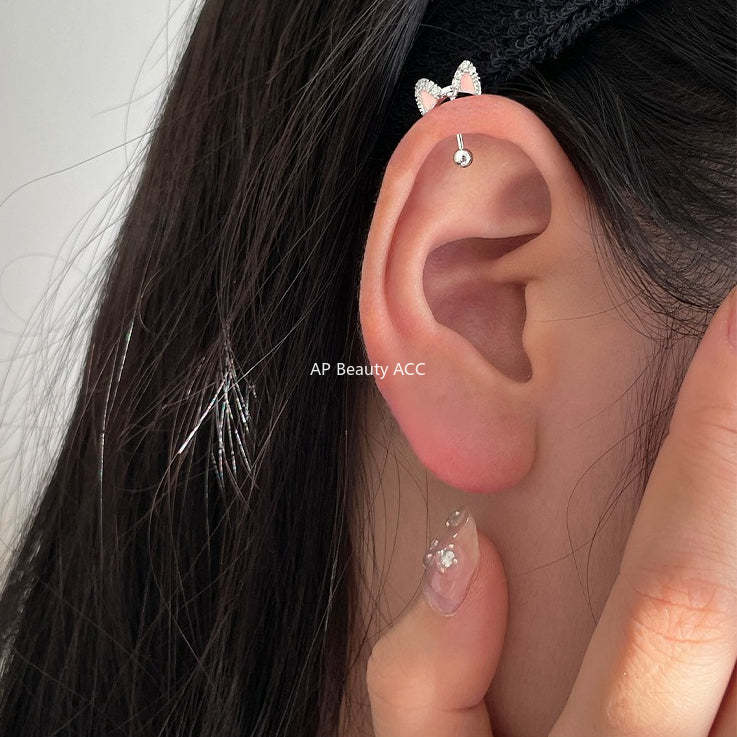 C廠-甜美可愛粉色貓耳耳骨釘女簡約百搭小香風鋯石滴油耳釘秋冬新耳飾「EH-4297」25.12-1