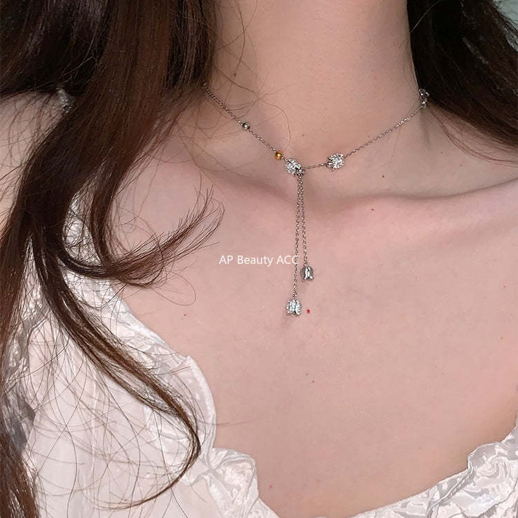 C廠-新中式清冷氣質鈴蘭花項鍊甜美輕奢爆閃鋯石鎖骨鏈高級感秋冬頸鏈「XL-1220」25.12-1