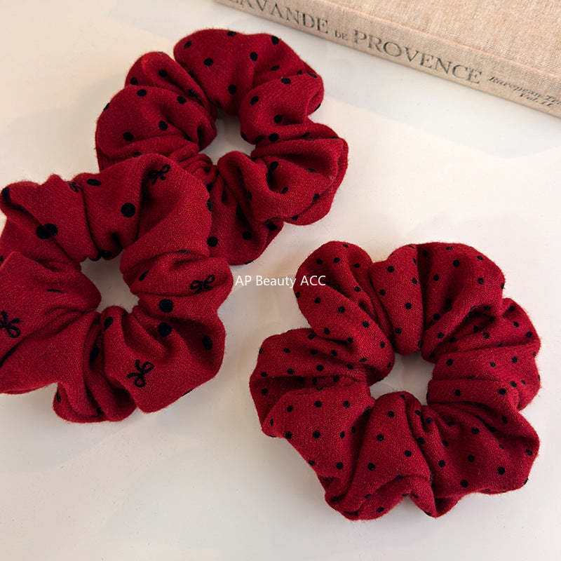 E廠-新年紅色波點大腸髮圈網紅2025新款綁頭髮頭繩高顱頂頭箍洗臉髮捆「27755」25.12-1