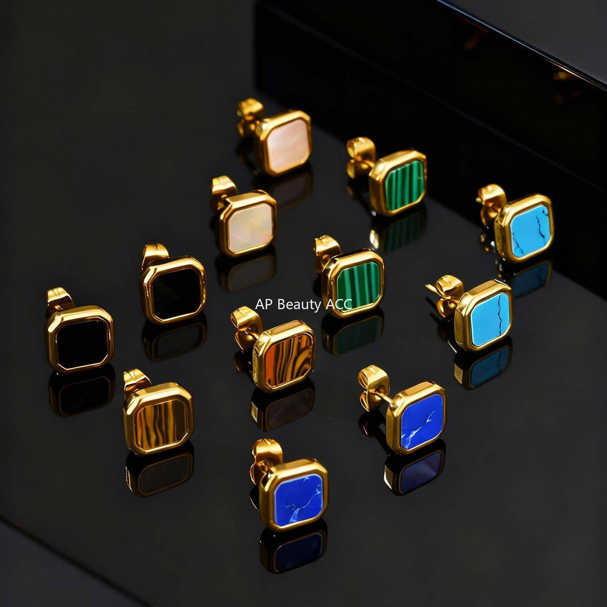 G廠-不鏽鋼時尚簡約款方形貝殼男女耳釘金色百搭潮流耳環批發「ES-728」25.12-2