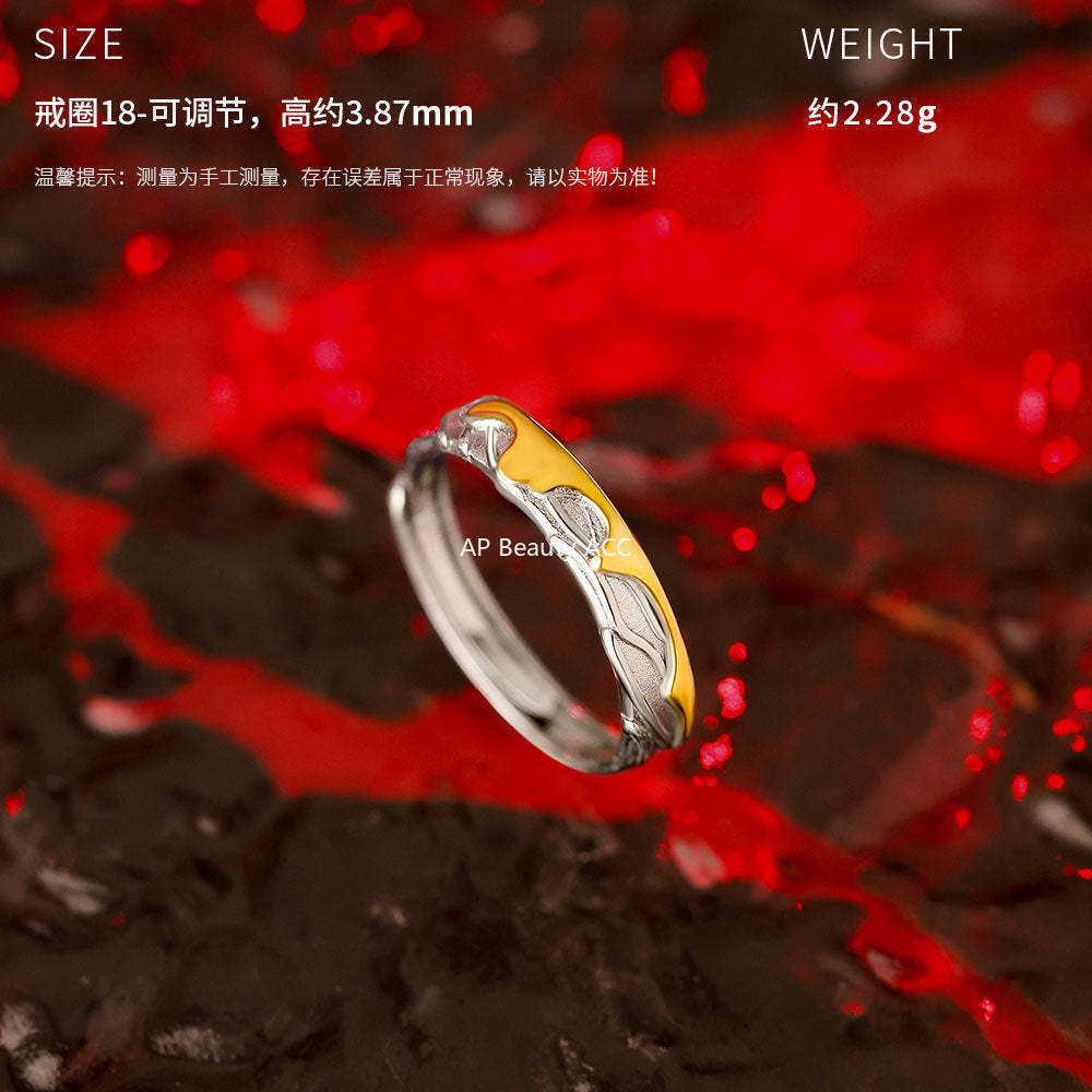 D廠-原創足銀S999熔岩紋理情侶對戒冷淡風輕奢款個性送女友手飾批發「YC4442R_1」25.11-4