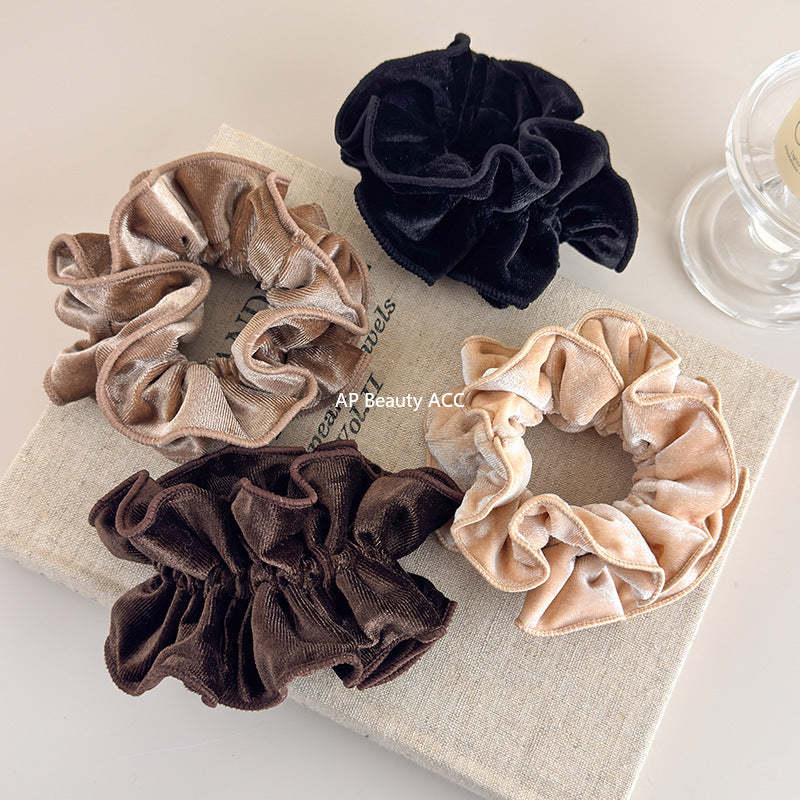 E廠-氣質絲絨木耳邊雙層大腸髮圈女扎頭髮繩低丸子頭繩皮筋髮飾秋冬「26173」25.11-1