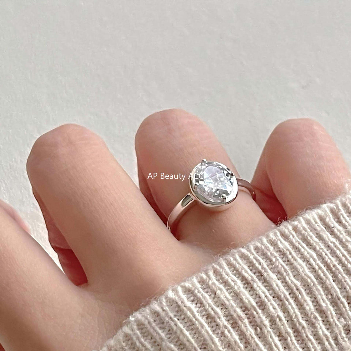 F廠-韓版韓版925純銀橢圓鋯石戒指簡約小紅書INS時尚開口戒「J2146」25.11-4