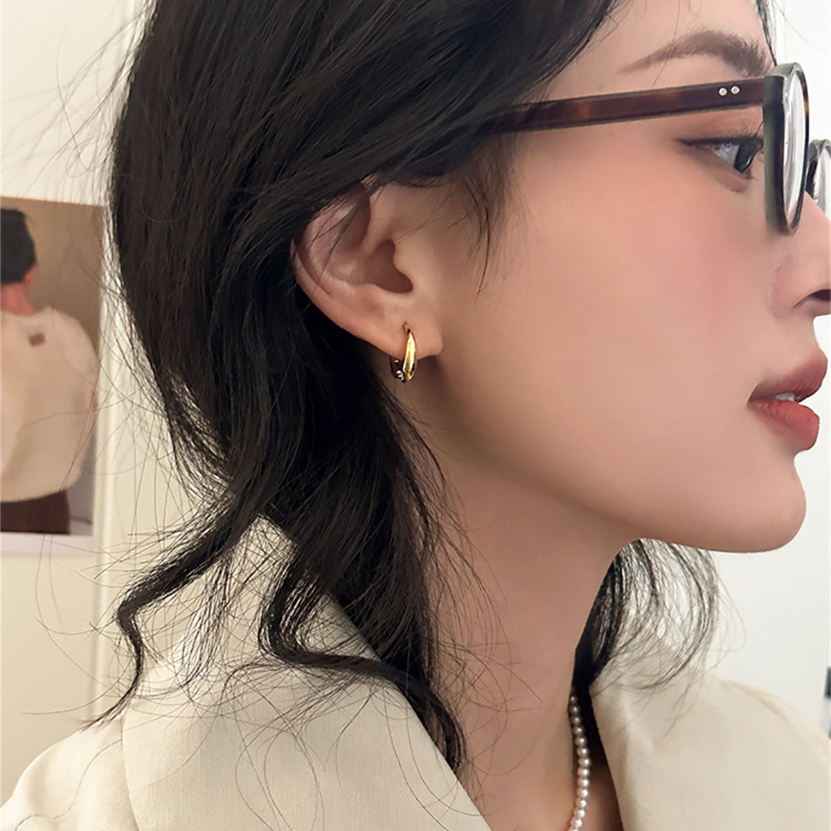 C廠-港風復古金銀撞色耳環女輕奢網紅設計感銀針耳圈百搭氣質新耳扣「EH-3600」25.05-5
