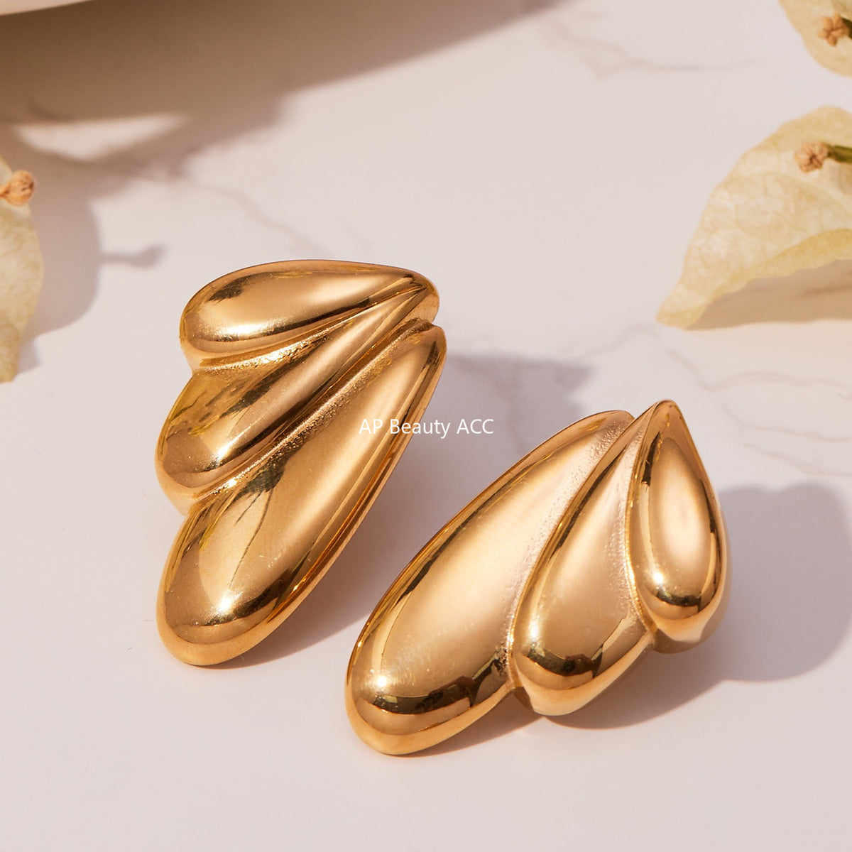 B廠-不鏽鋼幾何扇形耳環冷淡風耳飾跨境網紅新款飾品鍍18k真金「F849」25.11-1