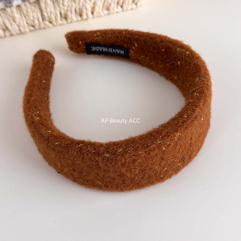 E廠-韓系小香風毛呢針織金絲寬邊髮箍女高級感洗臉頭箍氣質百搭壓髮卡「27725」25.11-4