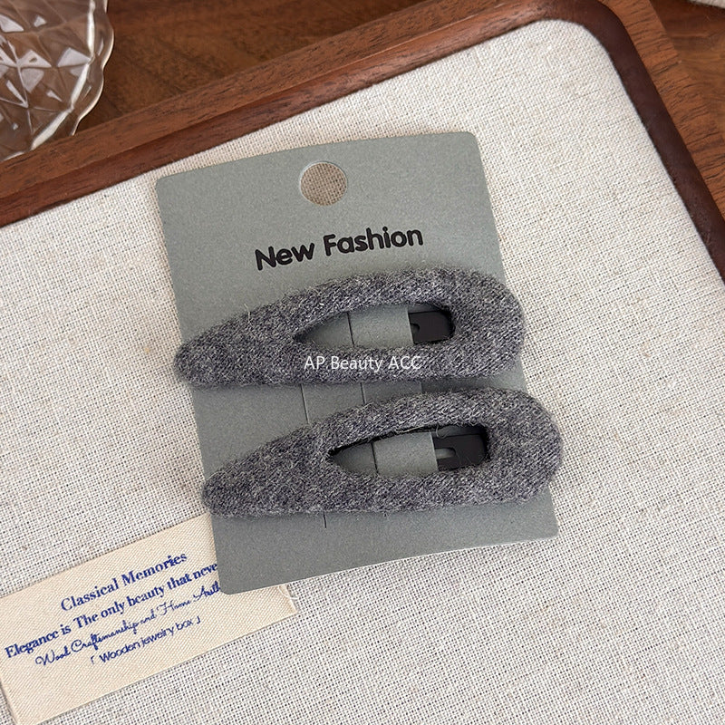 E廠-韓系毛呢水滴橢圓側邊夾髮夾女2025新款瀏海鴨嘴夾bb夾髮卡髮飾「27647」25.11-1