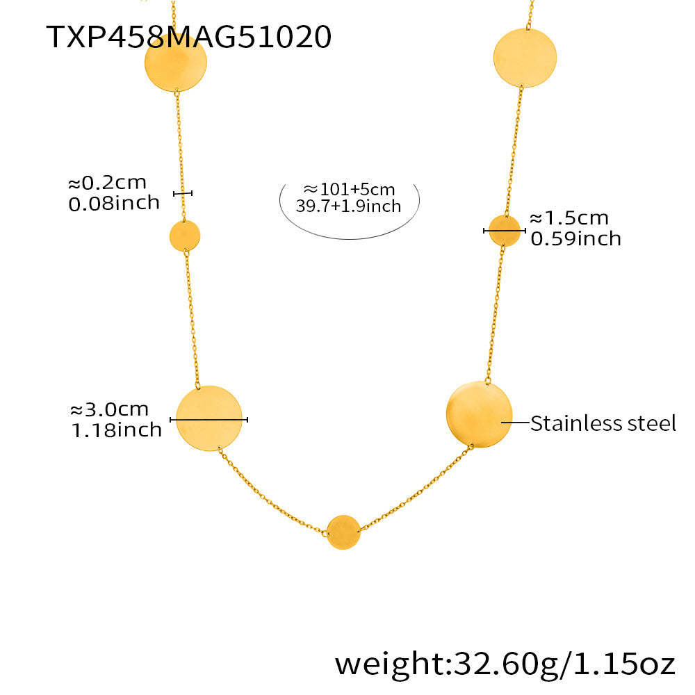 B廠-歐美簡約不鏽鋼大小圓圈項鍊耳環戒指套裝鍍18k金珠寶首飾「TXP458」25.10-5
