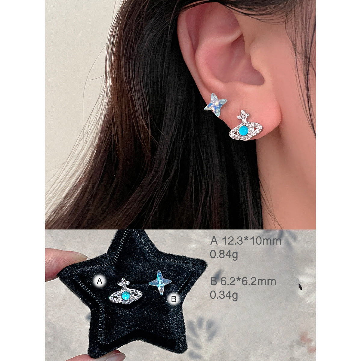 C廠-奢爆閃鋯石耳釘女甜美風蝴蝶結星球鈦鋼耳環精緻百搭氣質耳飾「EH-3766」25.05-5