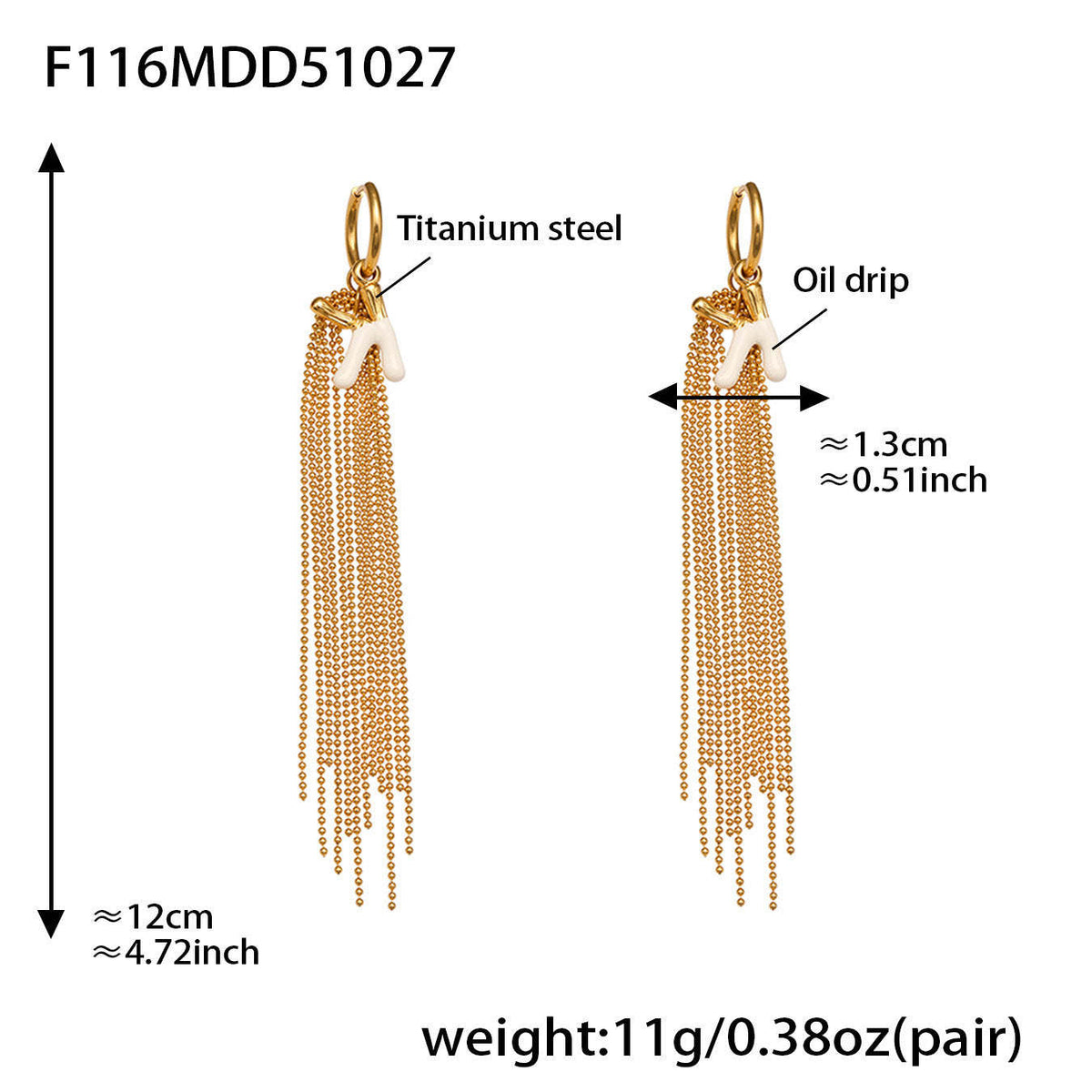 B廠-不鏽鋼K字母滴油流蘇吊墜耳環ins法式潮流個性耳飾鍍18k金「F116」25.10-5