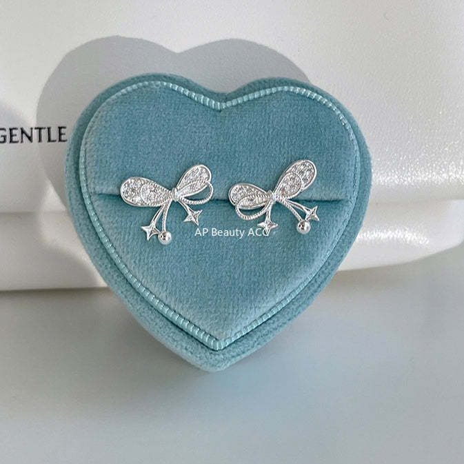 C廠-韓系小香風蝴蝶結星星耳釘女輕奢高級感銀針鋯石耳環精緻秋冬耳飾「EH-4329」25.12-1